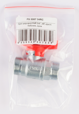 Кран шаровой FAR 3/4", НР, красн. бабочка, хром